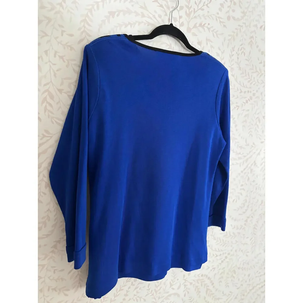 Vintage Set Misook Blue and Black Striped Long Sleeve Top - Picture 6 of 8